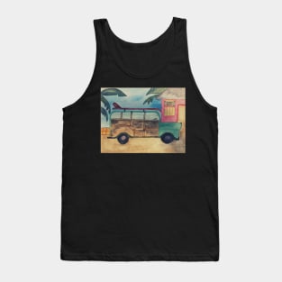 Surf Car Watercolor Art Shirt Tank Top